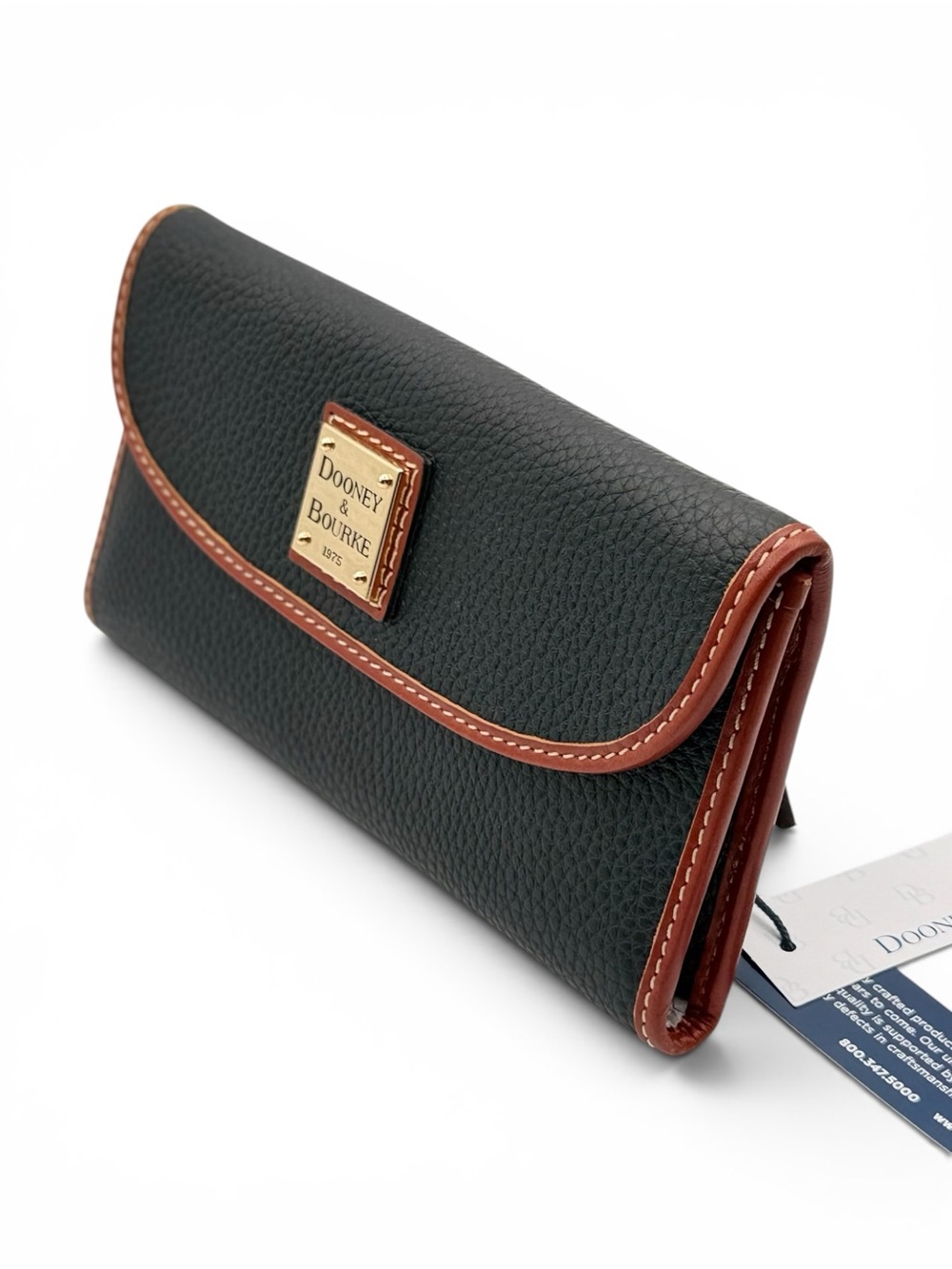 Dooney & Bourke Black Pebble Grain Continental Leather Clutch Trifold Wallet